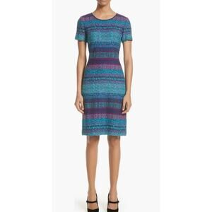 St. John Collection Ellah Stripe Knit Sheath Dress Blue/Purple 2